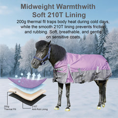 Gallopoff 200g-fill insulation keeps foals warm in cold turnout conditions.