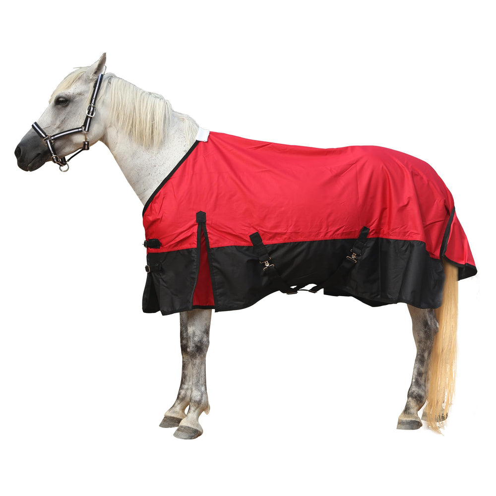 Gallopoff rain sheet front view highlights secure two-buckle front closure for adjustable fit.