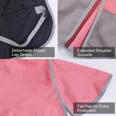 Gallopoff turnout rain sheet leg straps prevent shifting during active grazing and turnout.