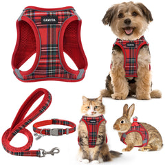 GAMUDA small dog harness plaid red for comfortable daily walks.