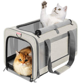 GAPZER pet carrier front view in beige, showcasing sturdy travel-ready construction for long trips.