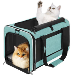 GAPZER Soft Cat Carrier Teal-Aqua front view for travel with pets up to 20 lbs.