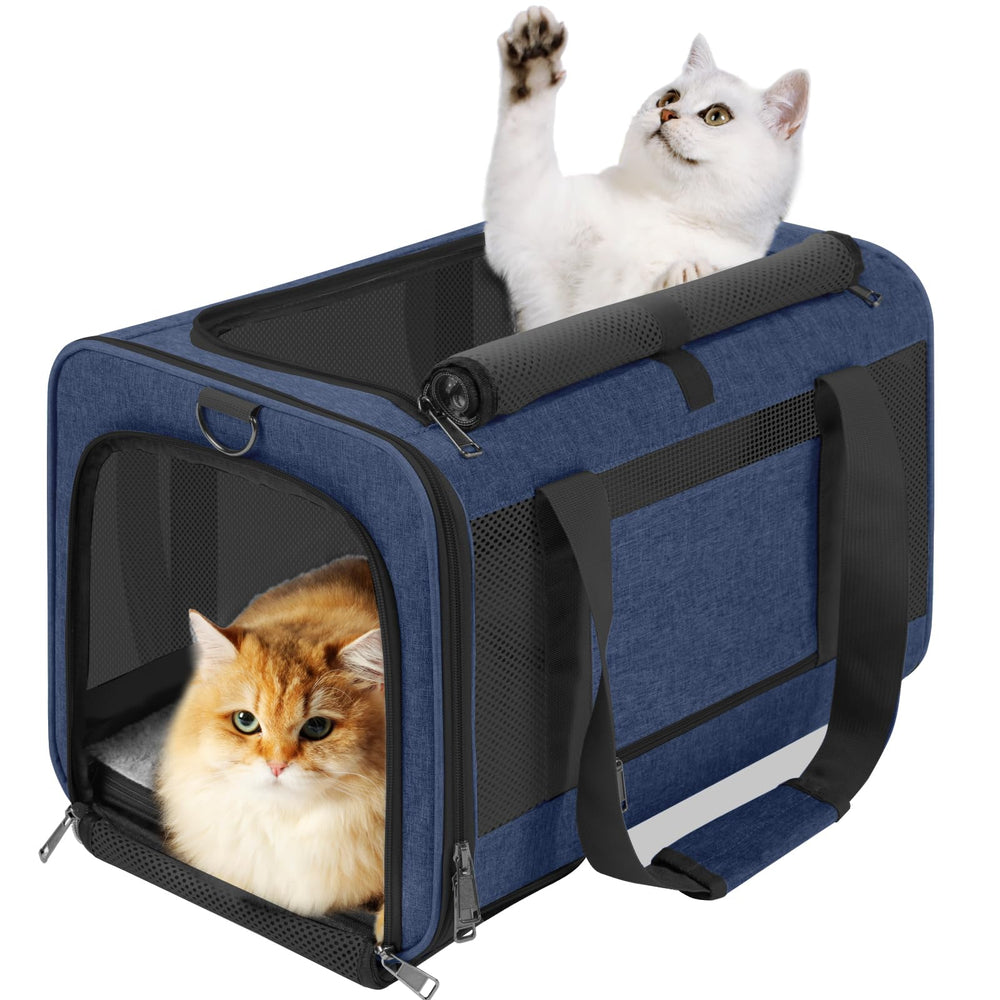 GAPZER soft-sided pet carrier navy, top view, ideal for airline-friendly travel with cats or small dogs.