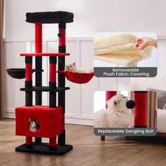 Gardner Pet 65in cat tree top platform emphasizes roomy perch for lounging and surveying space.
