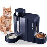 Gardner Pet gravity feeder and water dispenser front view demonstrates stable, spill-resistant setup.