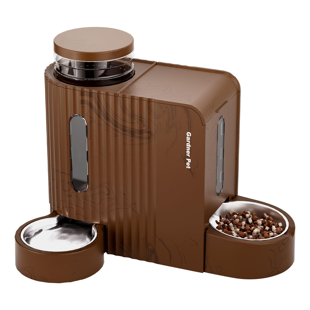 Gardner Pet Gravity Automatic Feeder top view showing dual feed ports for meals and water.