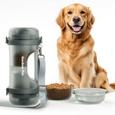 Gardner Pet portable dog water bottle food container 49.6oz keeps meals and hydration together on trips.