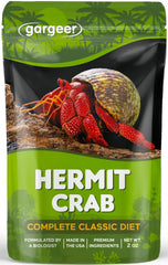 Gargeer hermit crab complete diet packaging highlights premium ingredients.