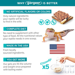 Gargeer leopard gecko complete diet without grains or artificial additives.