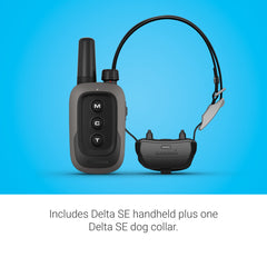 Garmin Delta SE dog collar closeup with rechargeable battery and strap.