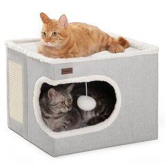 Garnpet cat bed cube house gray offers secure hideaway and cozy retreat