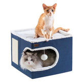 Garnpet cat bed cube house provides a secure hideaway for indoor cats to nap comfortably.