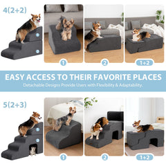 Garnpet dog stairs 4-step-foldable dark-grey enables easy sofa climbs
