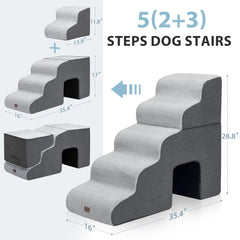 Garnpet dog stairs 5-step-foldable dark-grey supports bed access up to 28 inches