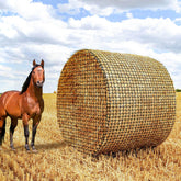 Gasgimos round bale hay net wrapped around a bale for durable feeding.