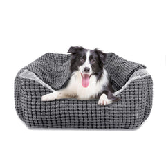 GASUR hooded dog bed in grey rectangle offering cozy nesting for pets.