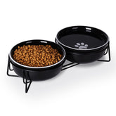 GDCZ ceramics raised cat bowls on stand provide separate food and water for easy feeding.