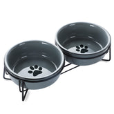 GDCZ ceramics raised cat bowls on a grey stand improve accessibility and neat feeding.