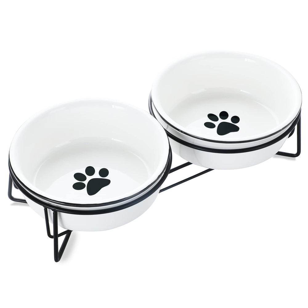GDCZ ceramics raised cat bowls on white stand for elevated feeding and easy reach