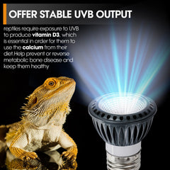 GeeKoit 10.0 UVB desert output closeup showing long-lasting UVB effectiveness.
