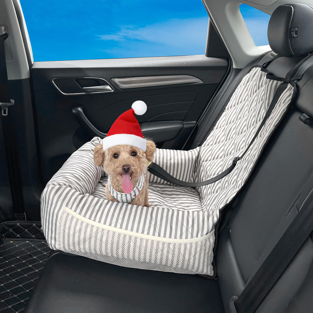 GeerDuo dog car seat stripes front view provides secure travel for small to medium dogs.