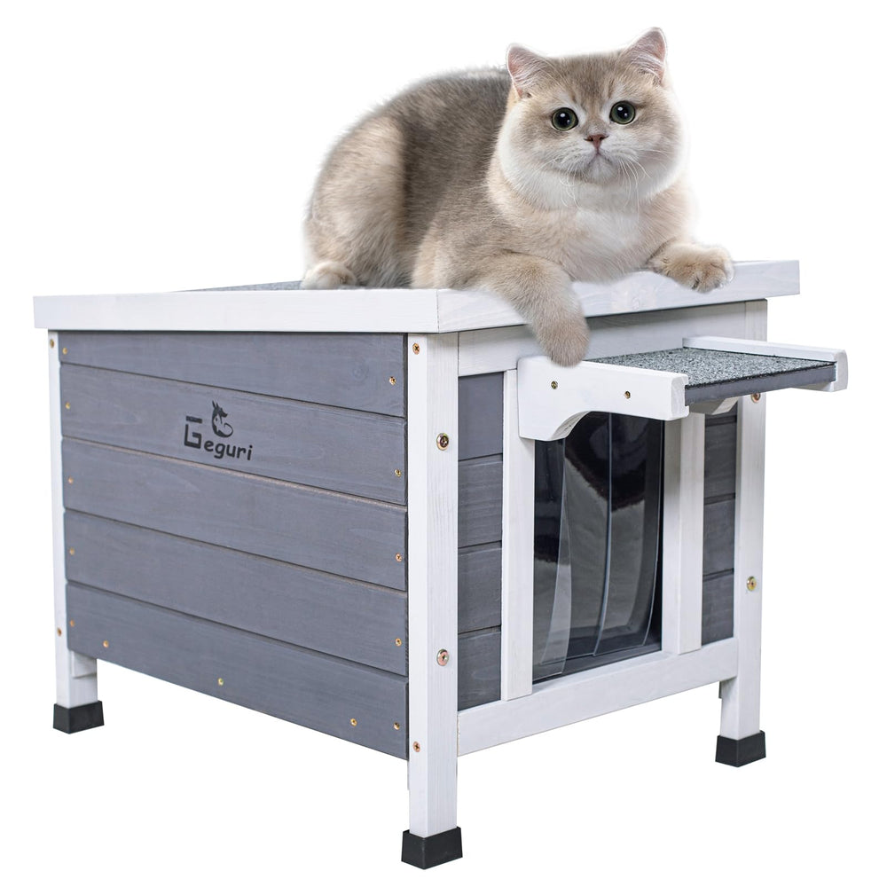 GEGURI Outdoor Cat House exterior view shows weatherproof protection for outdoor cats.
