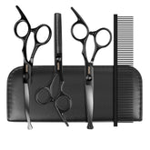 GEMEK dog grooming scissors kit front view in black showing safety round tips for confident trimming.