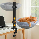 Generic adjustable cat desk bed attachment left-side view for nearby companionship during work