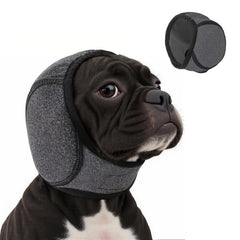 Generic dog ear muffs provide noise reduction during thunderstorms for calmer dogs.