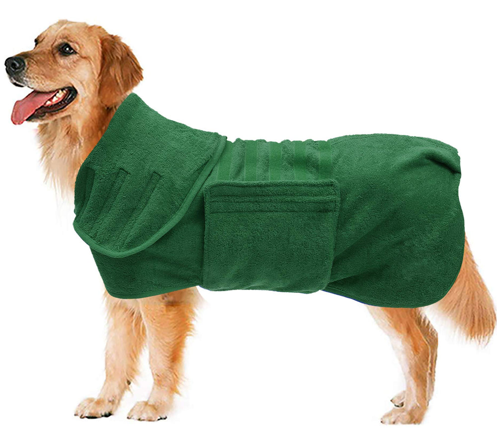 Geyecete dog drying coat folded green for compact storage and quick drying.