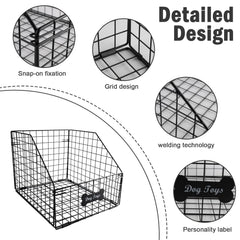 Geyecete dog toy basket side angle highlighting sturdy wire frame for durability