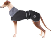 Geyecete Greyhound Winter Coat front view with adjustable bands for a secure fit.