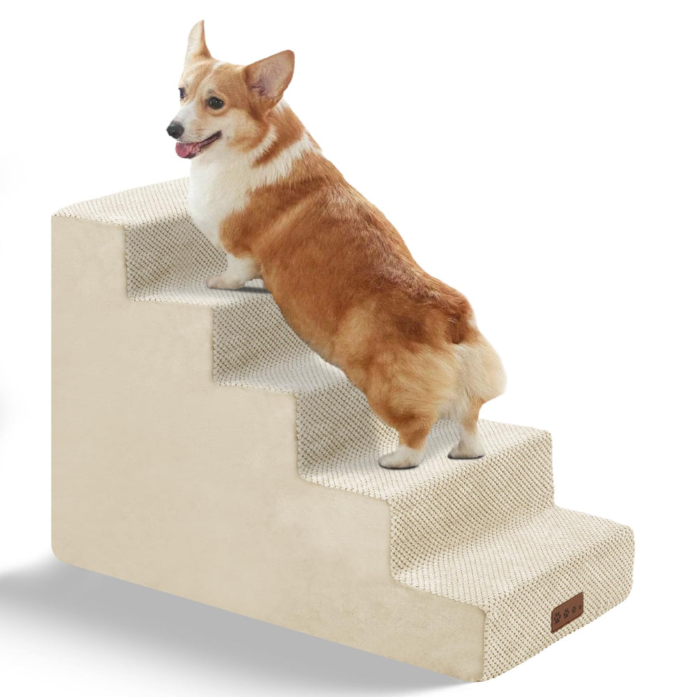 GGIB dog stairs five-step assembly shows sturdy foam core for safe climbs.