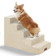 GGIB dog stairs five-step assembly shows sturdy foam core for safe climbs.