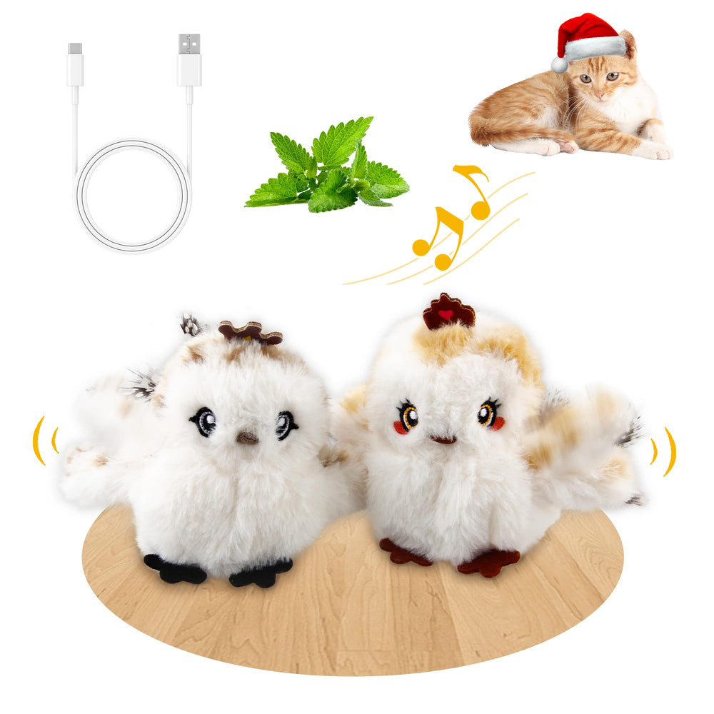 Gigwi interactive flapping birds couple toy front view demonstrating motion-activated play for indoor cats