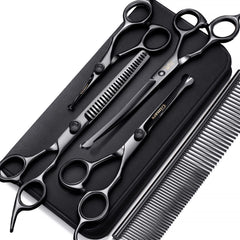 Gimars 7inch professional grooming scissors blade closeup for precise pet trimming.