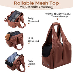 Gisaryc dog purse carrier foldable-brown shows easy storage during travel.