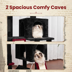 Gitelsnour cat tree features two plush caves for cozy rest.