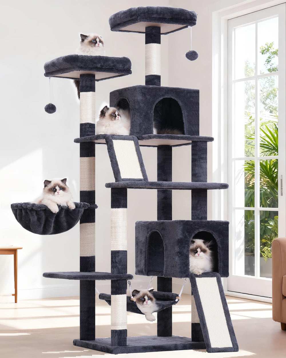 Gitelsnour 71-inch cat tree front view shows tall perch for climbing