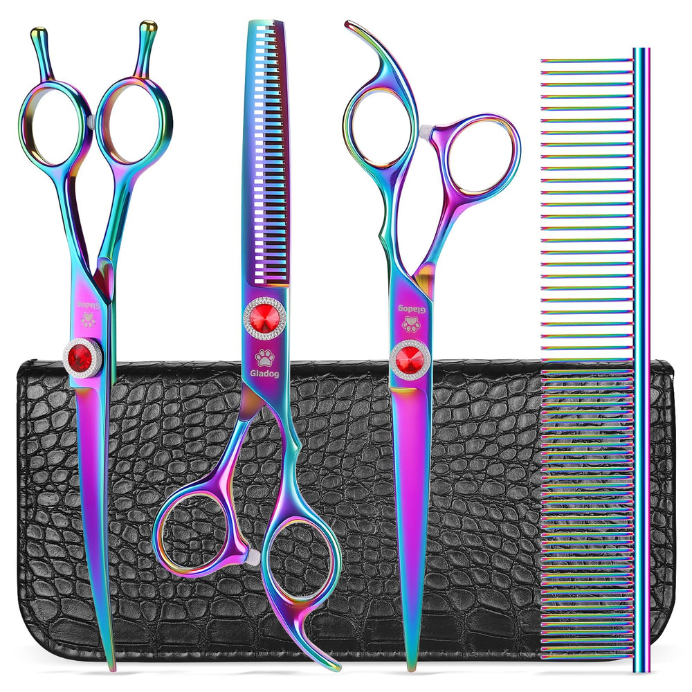 GLADOG pro rainbow straight scissor delivers precise trims for a polished coat.