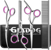 GLADOG professional 5-in-1 grooming scissors set close-up showing rounded-tip safety.