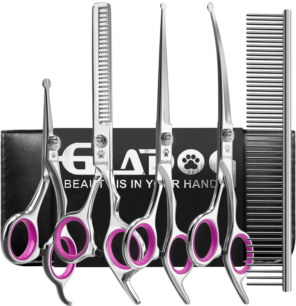 GLADOG thinning shear image demonstrates precise coat thinning for balanced grooming results.