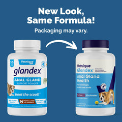 Glandex dog anal glands support closeup shows powder for dosing