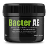 GlasGarten Bacter AE powder tin label highlights probiotic blend for shrimp tank health.