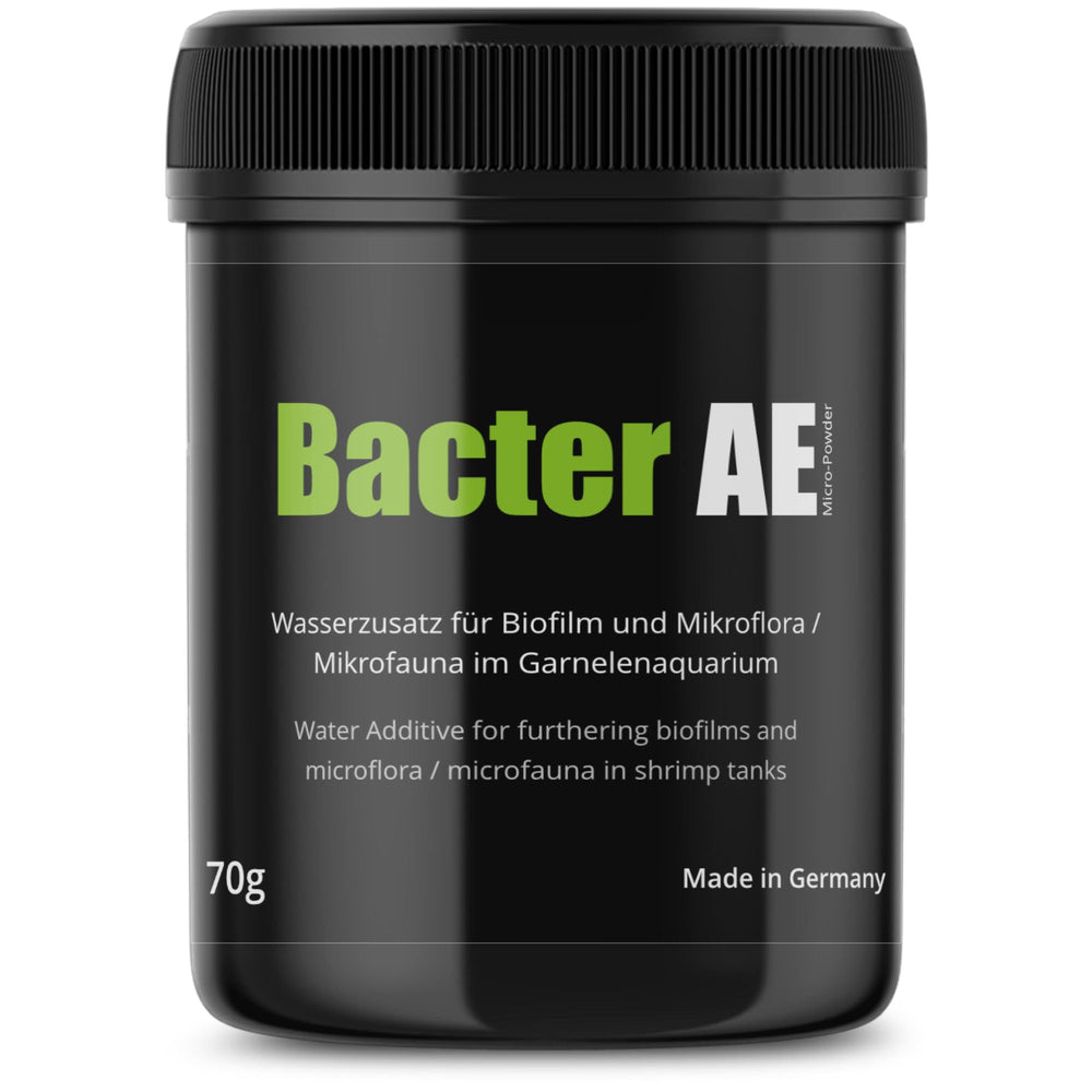 GlasGarten Bacter AE packaging shows 70 g jar for easy dosing in aquariums.