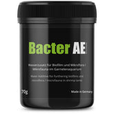 GlasGarten Bacter AE packaging shows 70 g jar for easy dosing in aquariums.