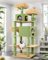 Globlazer Cactus Cat Tree Tower 76-Inch side view demonstrates space-saving multi-level play
