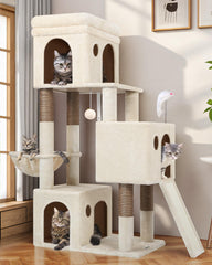 Globlazer cat tower with 3 condos offering quiet retreats for multiple cats.