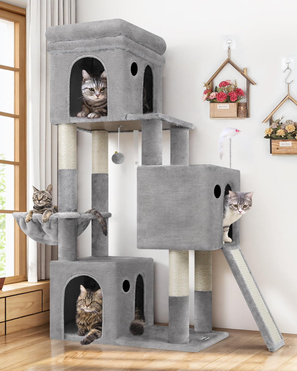 Globlazer cat tower 52inch condos offer private hideaways for multiple cats