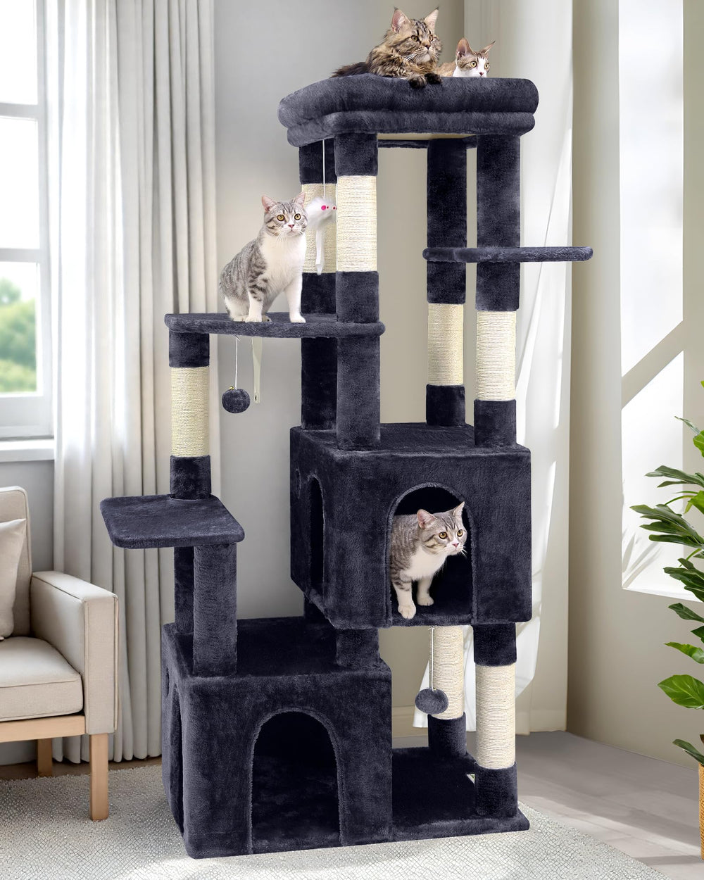Globlazer cat tower 61in top perch offers a prime lounging spot for large cats' everyday comfort.